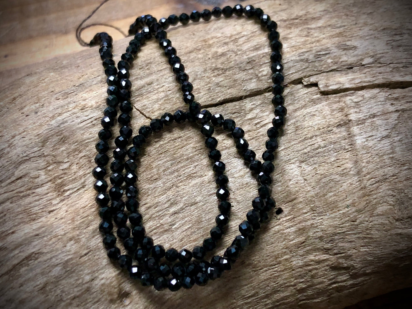 Thunder Polish Glass Faceted Rounds Strand - Jet Black - 2mm - 14”