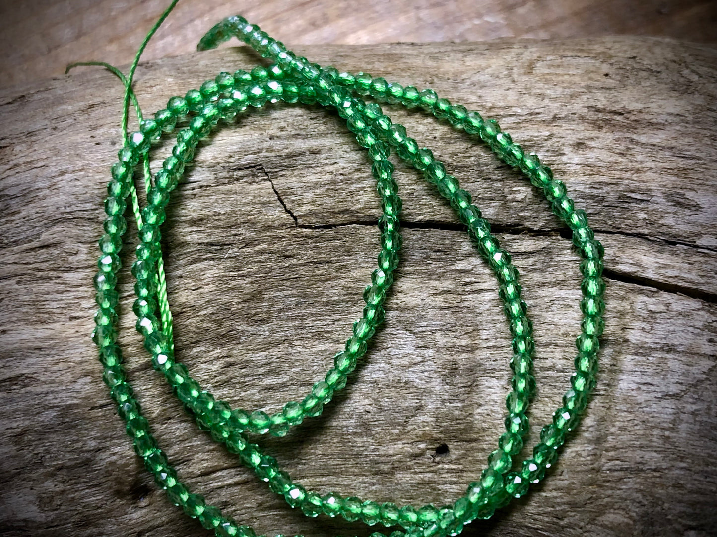 Thunder Polish Glass Faceted Rounds Strand - Peridot Green - 2mm - 14”