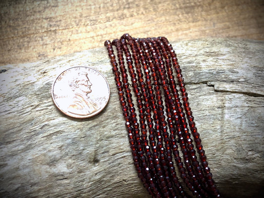 Thunder Polish Glass Faceted Rounds Strand - Garnet Red - 2mm - 14”