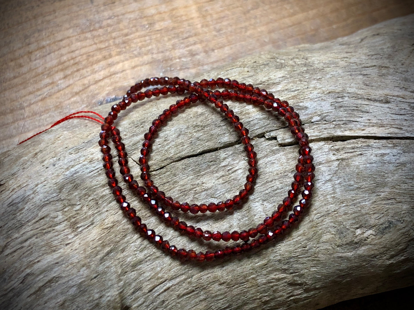 Thunder Polish Glass Faceted Rounds Strand - Garnet Red - 2mm - 14”