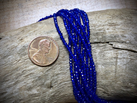 Thunder Polish Glass Faceted Rounds Strand - Royal Blue - 2mm - 14”