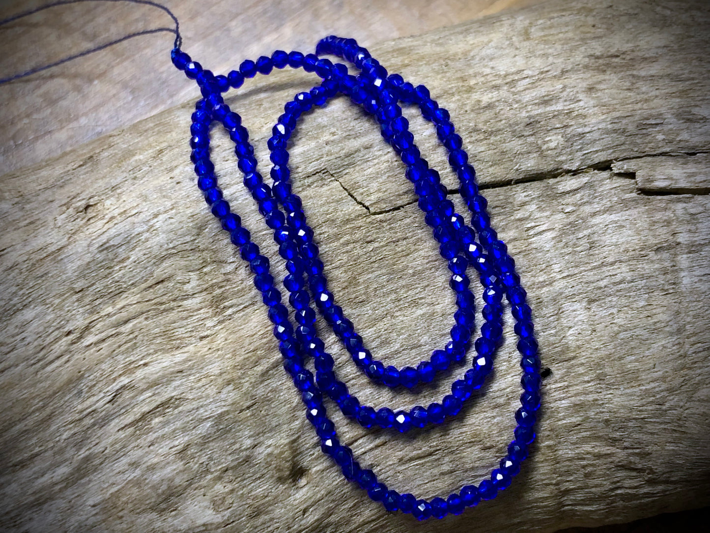 Thunder Polish Glass Faceted Rounds Strand - Royal Blue - 2mm - 14”
