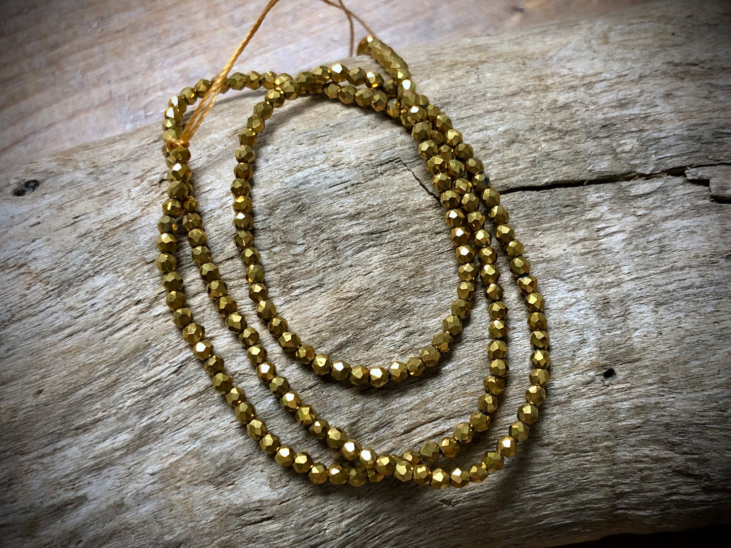 Thunder Polish Glass Faceted Rounds Strand - Yellow Gold - 2mm - 14”