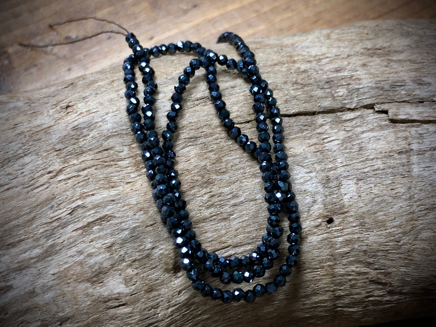 Thunder Polish Glass Faceted Rounds Strand - Gunmetal - 2mm - 14”