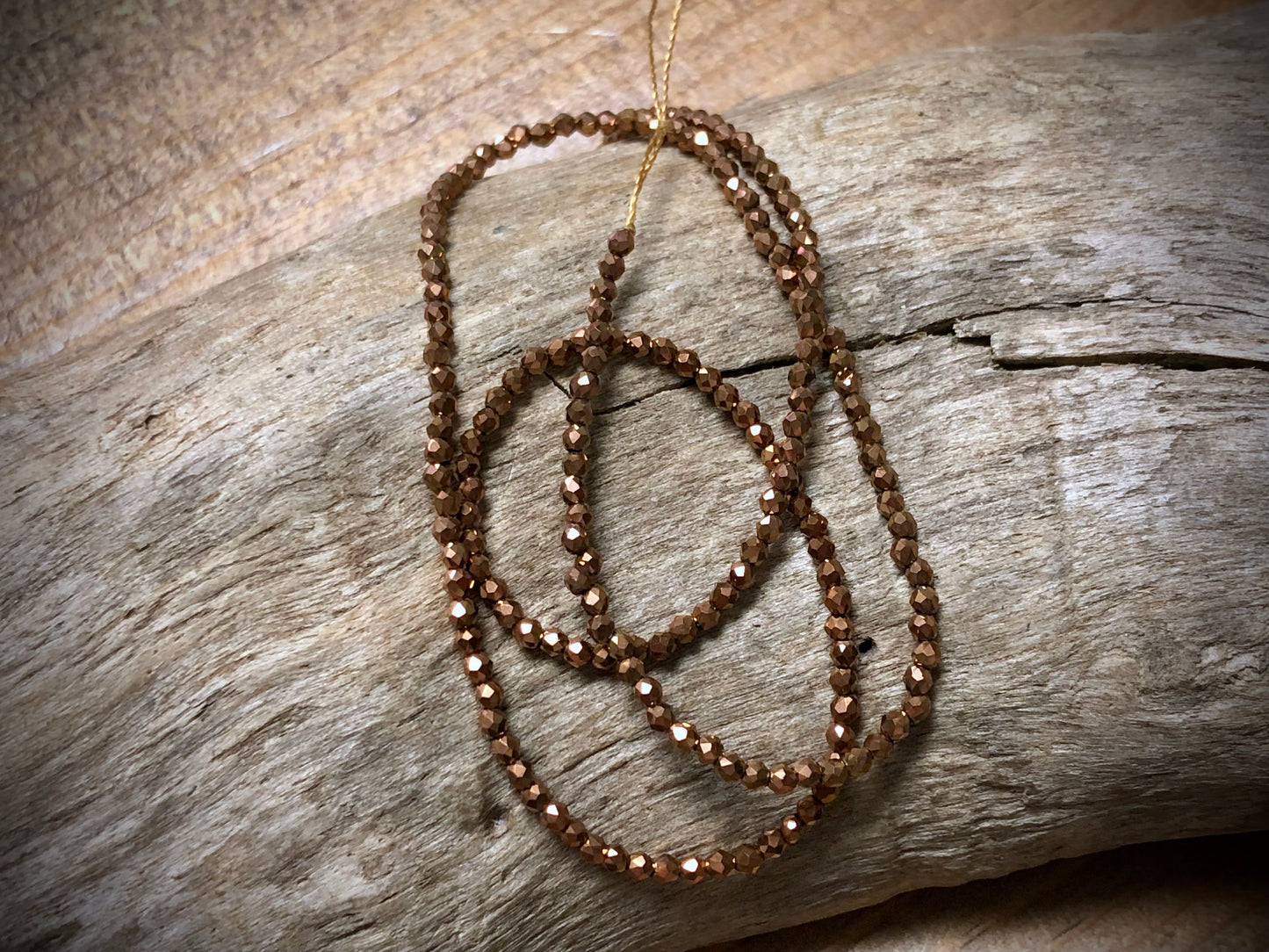 Thunder Polish Glass Faceted Rounds Strand - Copper - 2mm - 14”