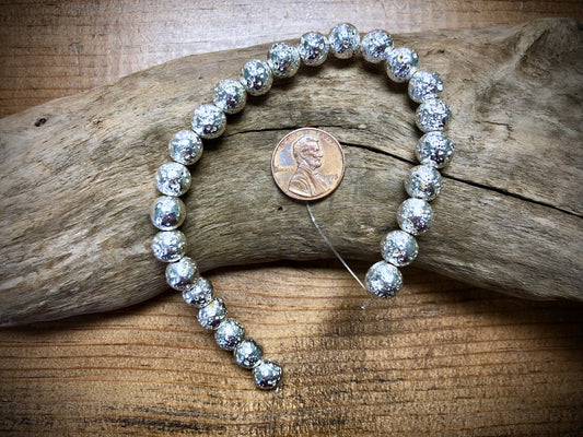Electro-Coated Lava Bead Strand - Silver - 8mm - 8”