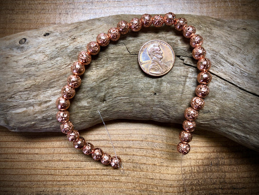 Electro-Coated Lava Bead Strand - Rose Gold - 6mm - 8”