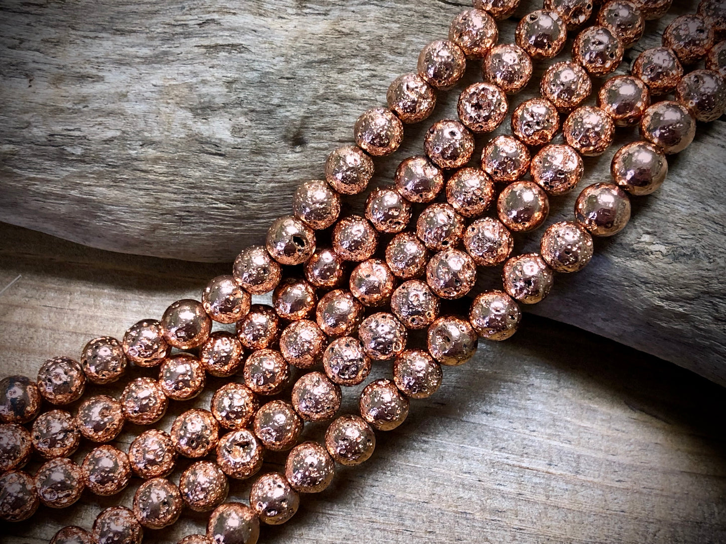 Electro-Coated Lava Bead Strand - Rose Gold - 6mm - 8”