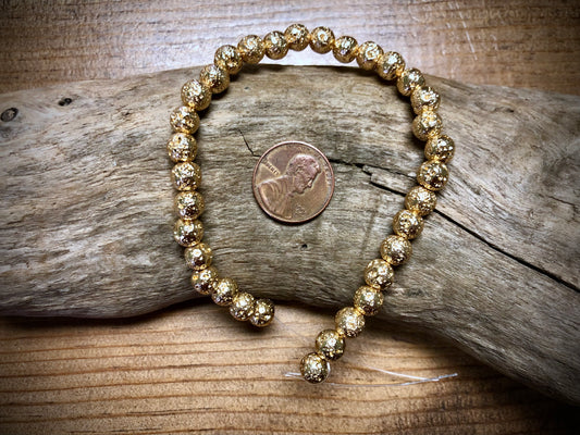 Electro-Coated Lava Bead Strand - Pale Gold - 6mm - 8”
