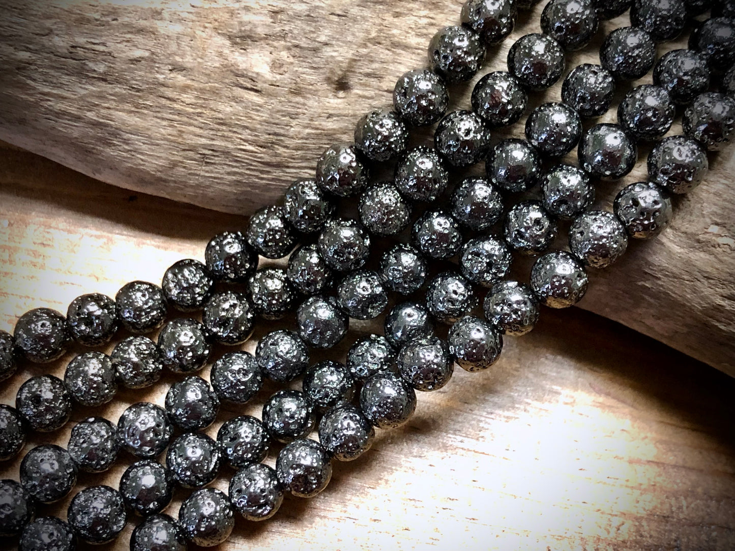 Electro-Coated Lava Bead Strand - Gunmetal - 6mm - 8”
