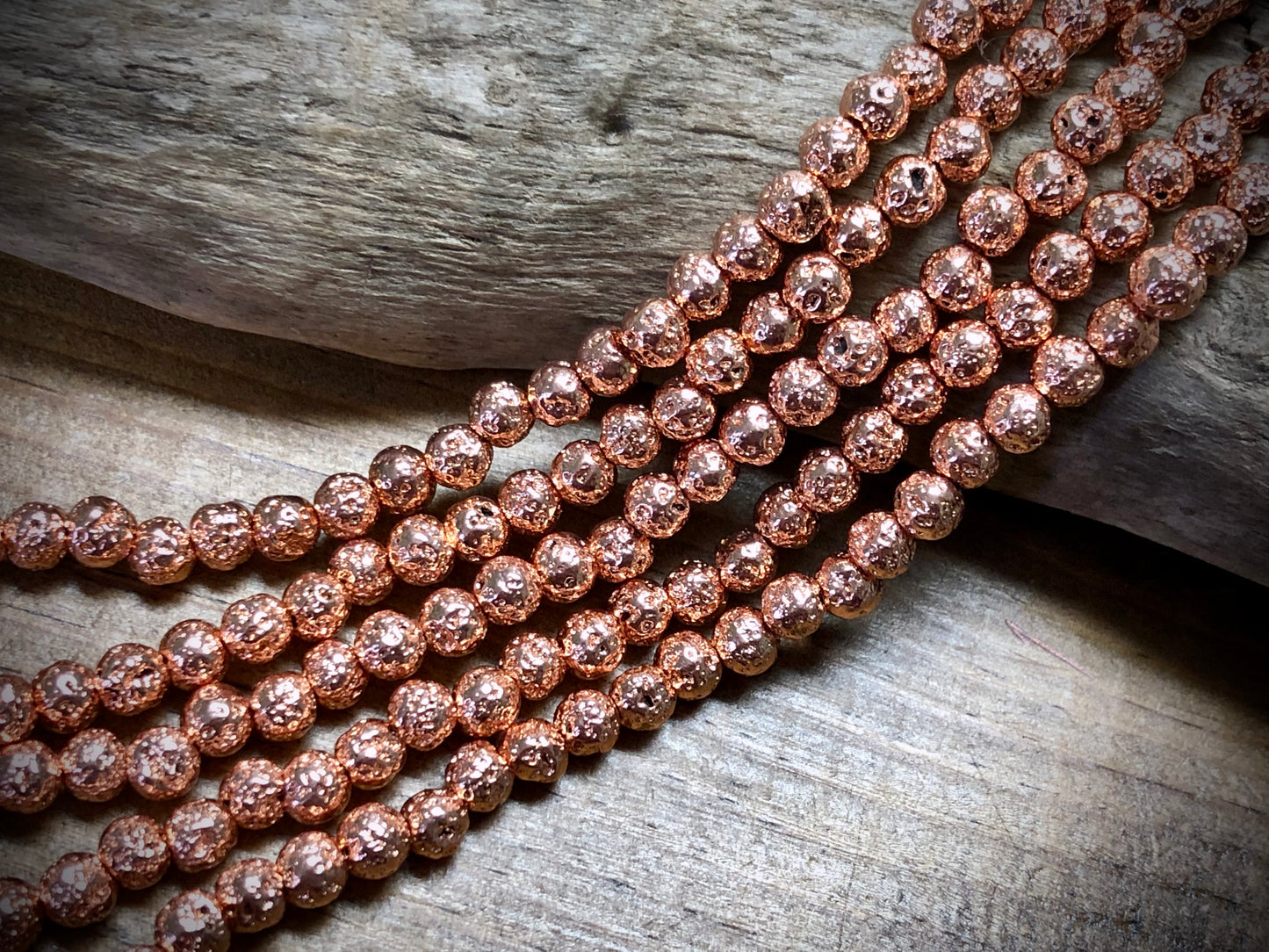 Electro-Coated Lava Bead Strand - Rose Gold - 4mm - 8”