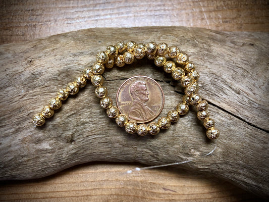 Electro-Coated Lava Bead Strand - Pale Gold - 4mm - 8”