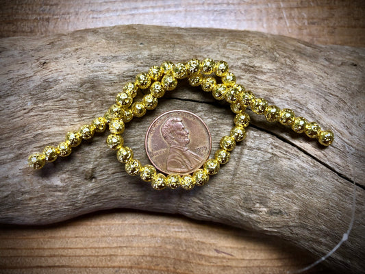 Electro-Coated Lava Bead Strand - Yellow Gold - 4mm - 8”