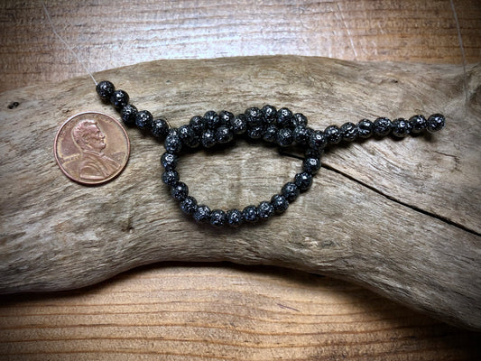 Electro-Coated Lava Bead Strand - Gunmetal - 4mm - 8”