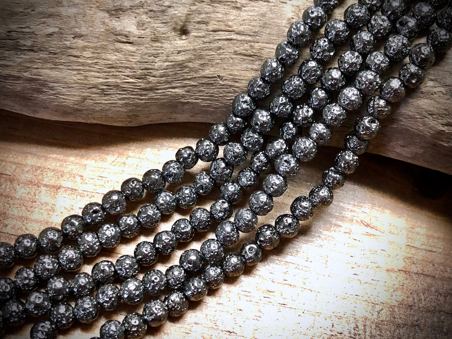 Electro-Coated Lava Bead Strand - Gunmetal - 4mm - 8”