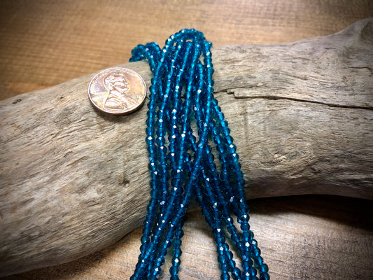 Thunder Polish Glass Faceted Rounds Strand - Teal - 3mm - 14”
