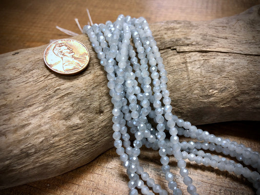Thunder Polish Glass Faceted Rounds Strand - Pale Grey-Blue - 3mm - 14”