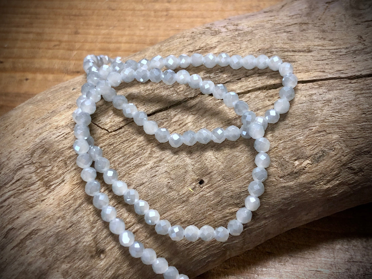 Thunder Polish Glass Faceted Rounds Strand - Pale Grey-Blue - 3mm - 14”