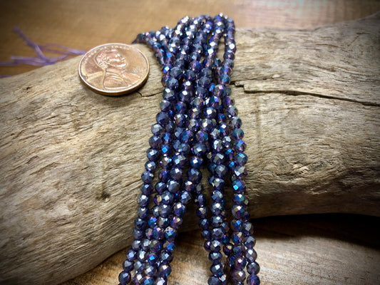 Thunder Polish Glass Faceted Rounds Strand - Violet AB - 3mm - 14”