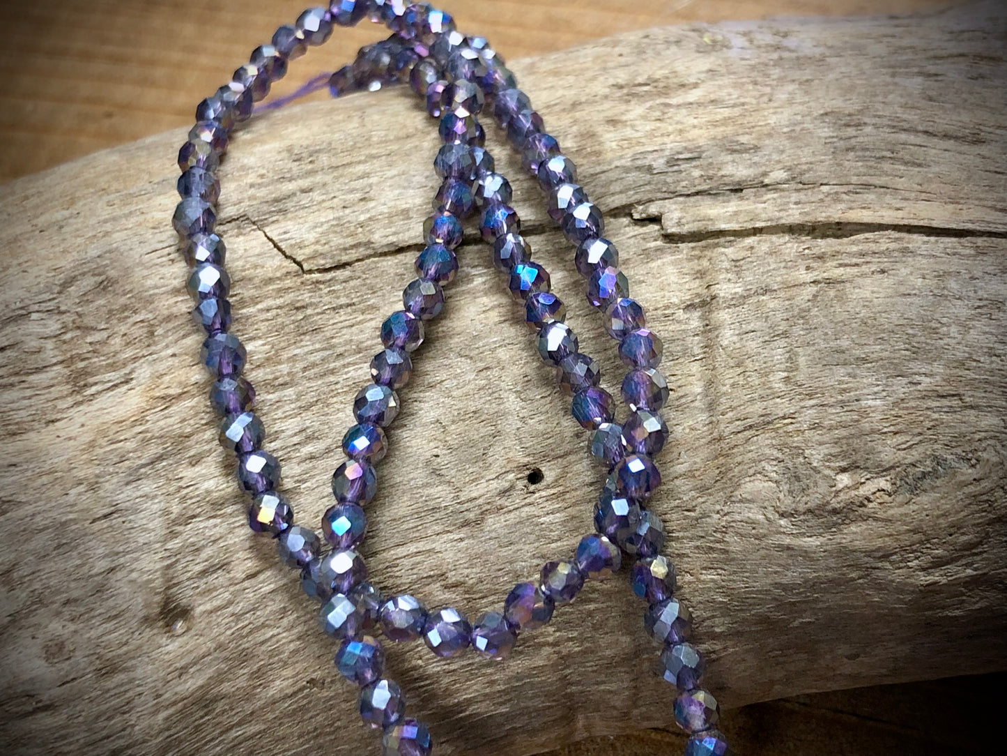 Thunder Polish Glass Faceted Rounds Strand - Violet AB - 3mm - 14”