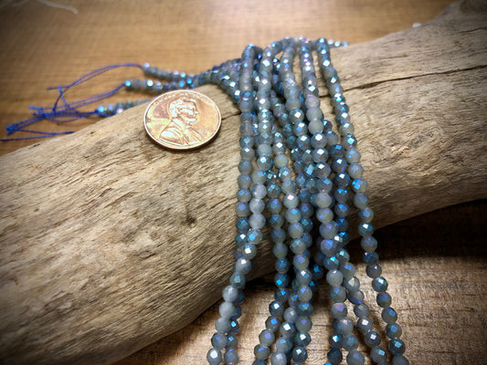 Thunder Polish Glass Faceted Rounds Strand - Cerulean Blue AB - 3mm - 14”