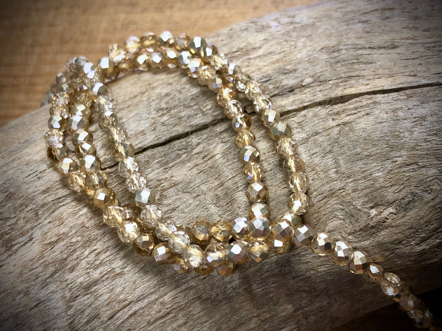 Thunder Polish Glass Faceted Rounds Strand - Rainbow Gold - 3mm - 14”