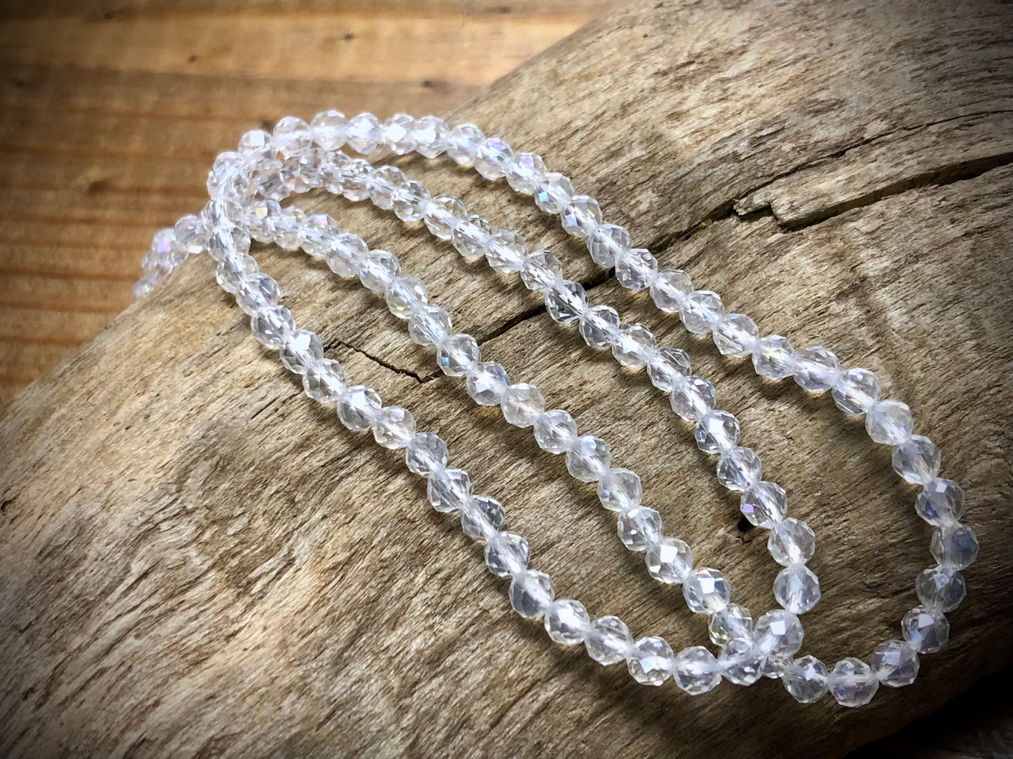 Thunder Polish Glass Faceted Rounds Strand - Clear AB - 3mm - 14”