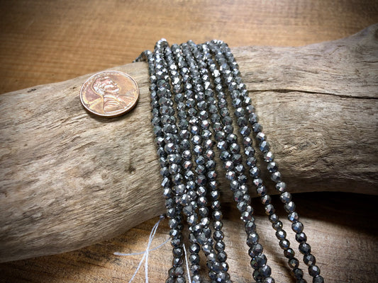 Thunder Polish Glass Faceted Rounds Strand - Silver - 3mm - 14”