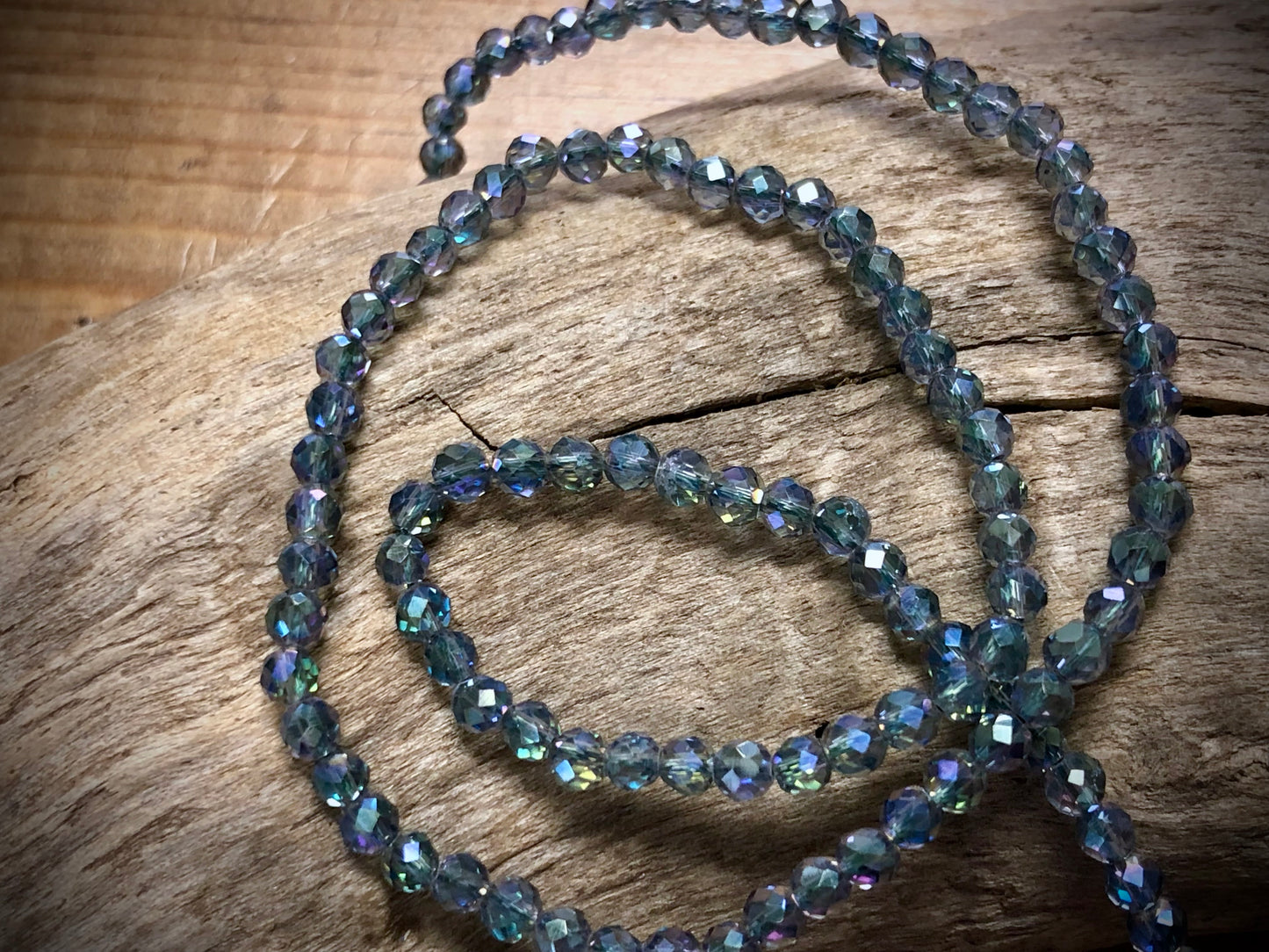 Thunder Polish Glass Faceted Rounds Strand - Magic Green AB - 3mm - 14”