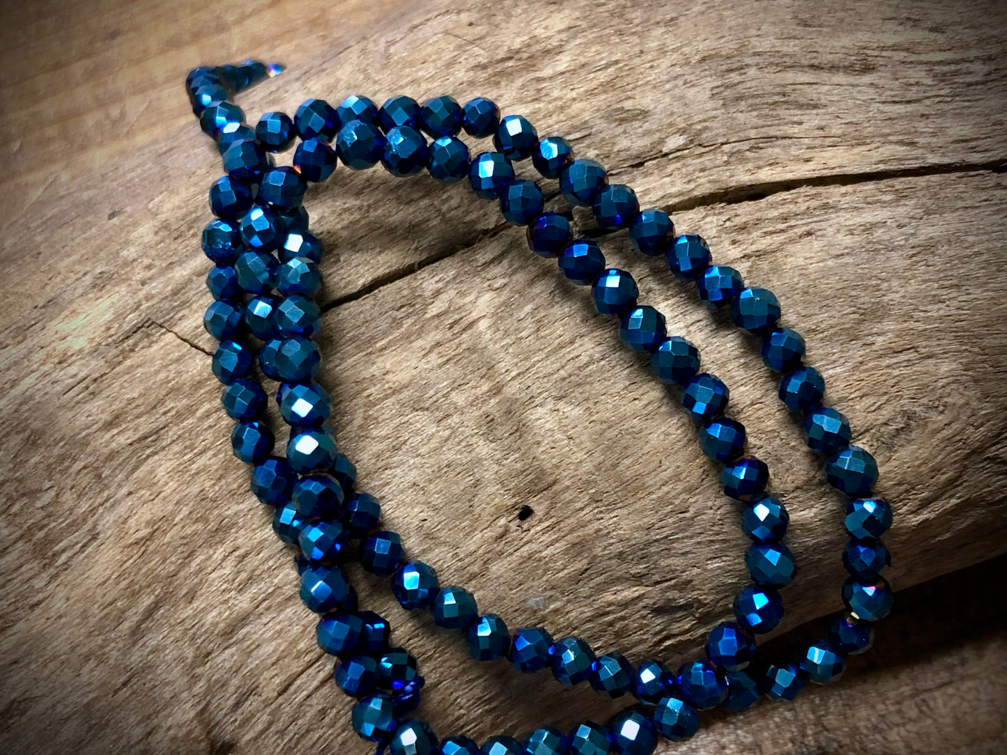 Thunder Polish Glass Faceted Rounds Strand - Bright Blue AB - 3mm - 14”