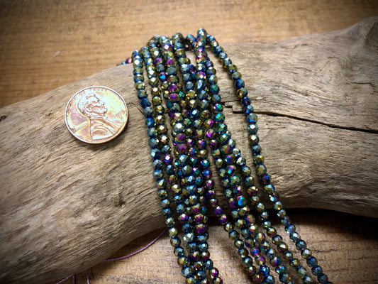 Thunder Polish Glass Faceted Rounds Strand - Rainbow AB - 3mm - 14”