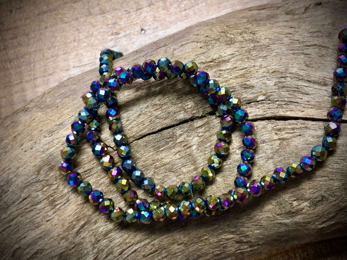 Thunder Polish Glass Faceted Rounds Strand - Rainbow AB - 3mm - 14”