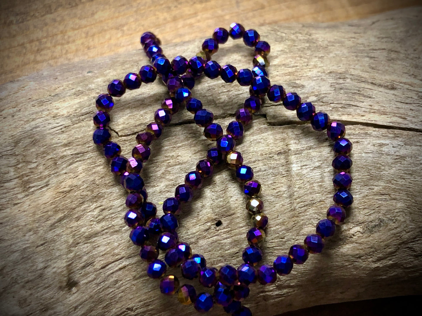 Thunder Polish Glass Faceted Rounds Strand - Royal Purple AB - 3mm - 14”