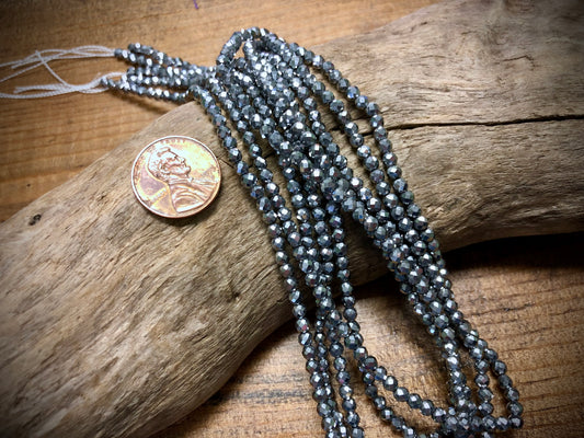 Thunder Polish Glass Faceted Rounds Strand - White Gold - 3mm - 14”