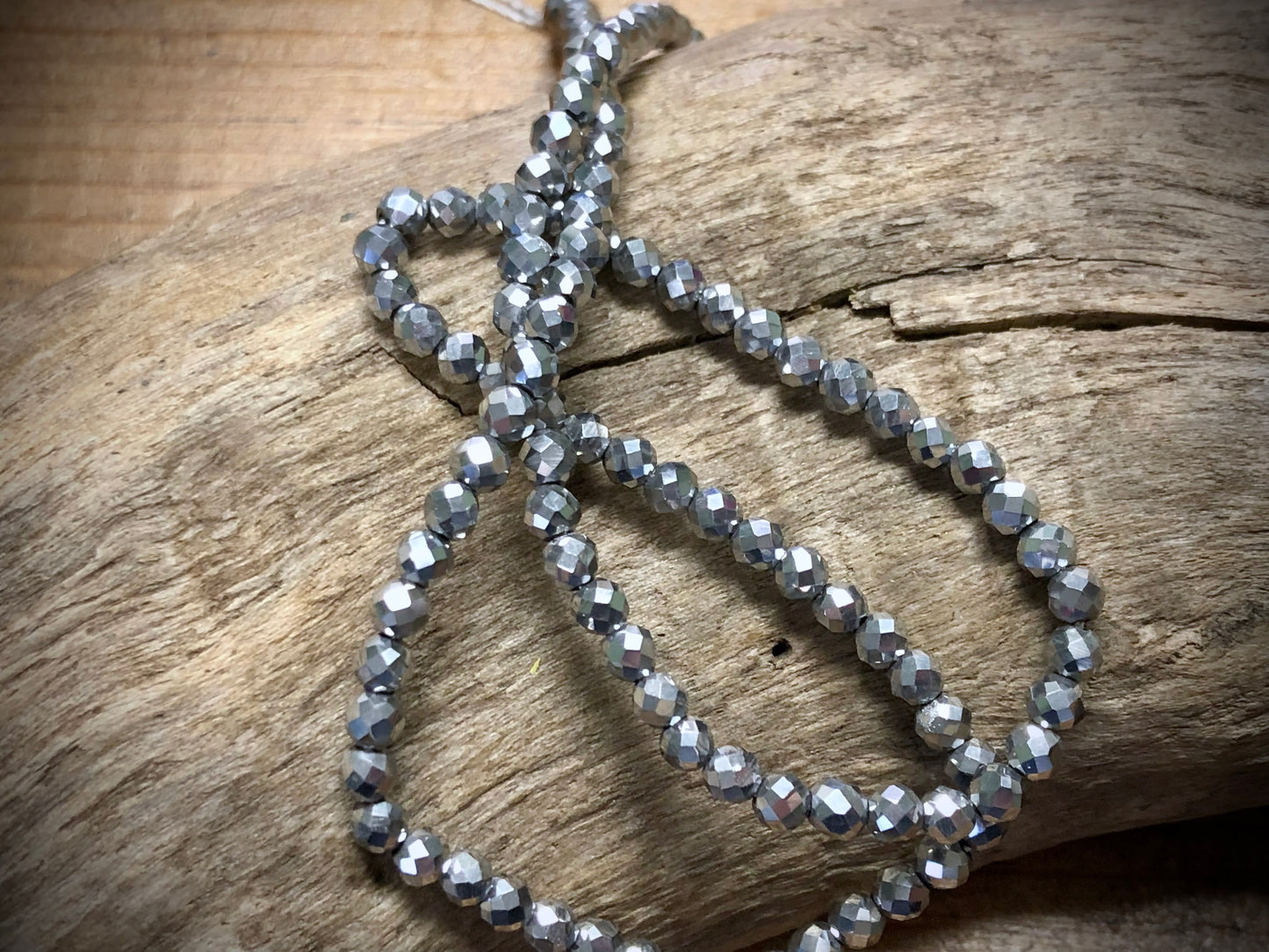 Thunder Polish Glass Faceted Rounds Strand - White Gold - 3mm - 14”