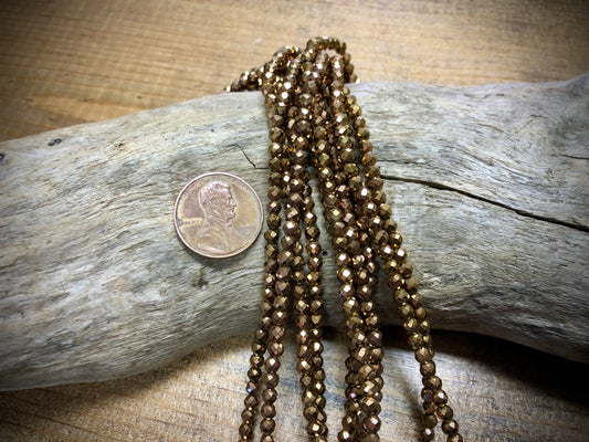 Thunder Polish Glass Faceted Rounds Strand - Copper - 3mm - 14”