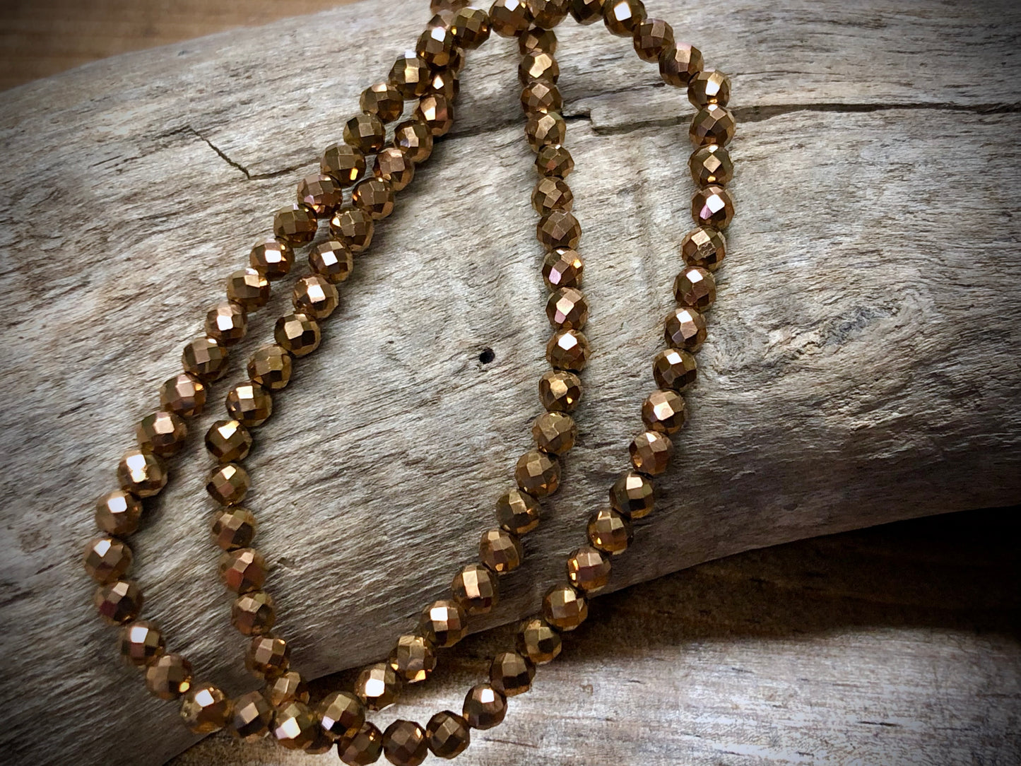 Thunder Polish Glass Faceted Rounds Strand - Copper - 3mm - 14”