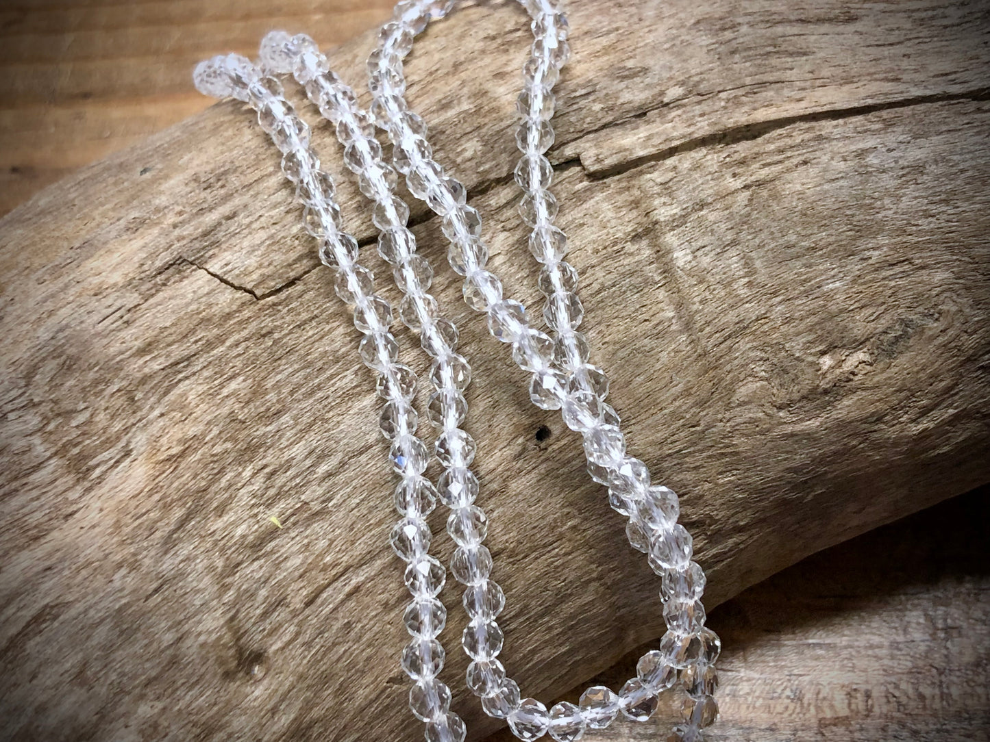 Thunder Polish Glass Faceted Rounds Strand - Clear Crystal - 3mm - 14”