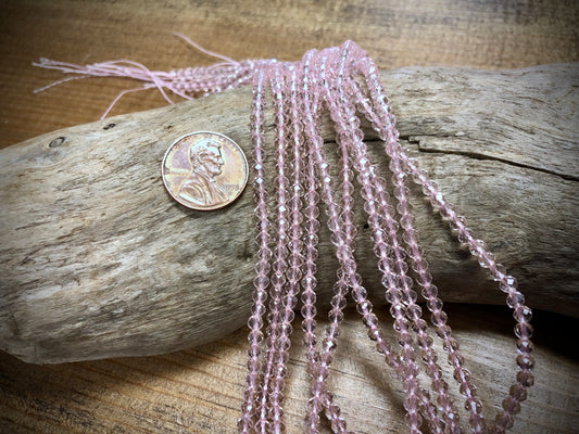 Thunder Polish Glass Faceted Rounds Strand - Light Pink - 3mm - 14”