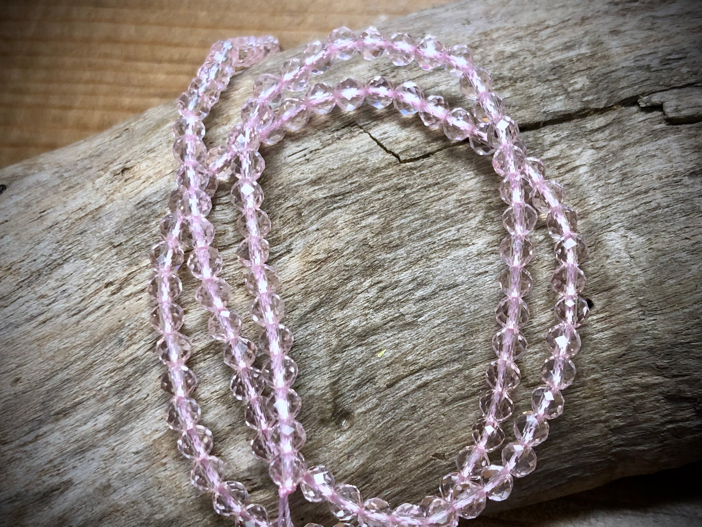 Thunder Polish Glass Faceted Rounds Strand - Light Pink - 3mm - 14”