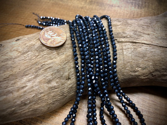 Thunder Polish Glass Faceted Rounds Strand - Gunmetal - 3mm - 14”