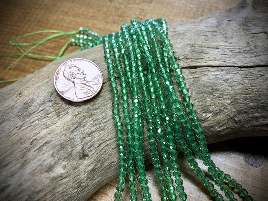 Thunder Polish Glass Faceted Rounds Strand - Peridot Green - 3mm - 14”
