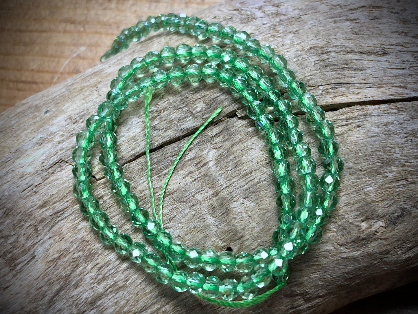 Thunder Polish Glass Faceted Rounds Strand - Peridot Green - 3mm - 14”