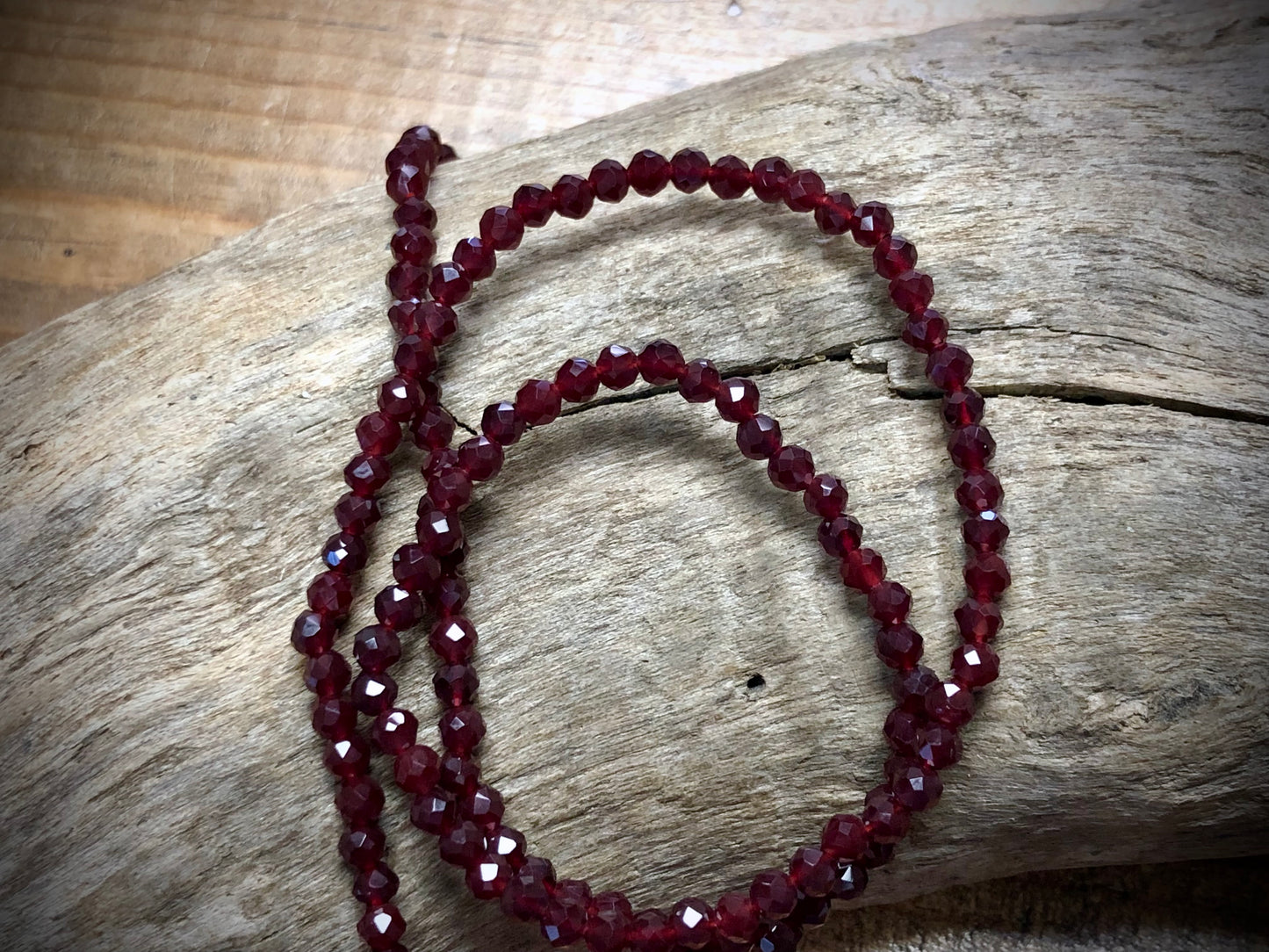 Thunder Polish Glass Faceted Rounds Strand - Garnet Red - 3mm - 14”