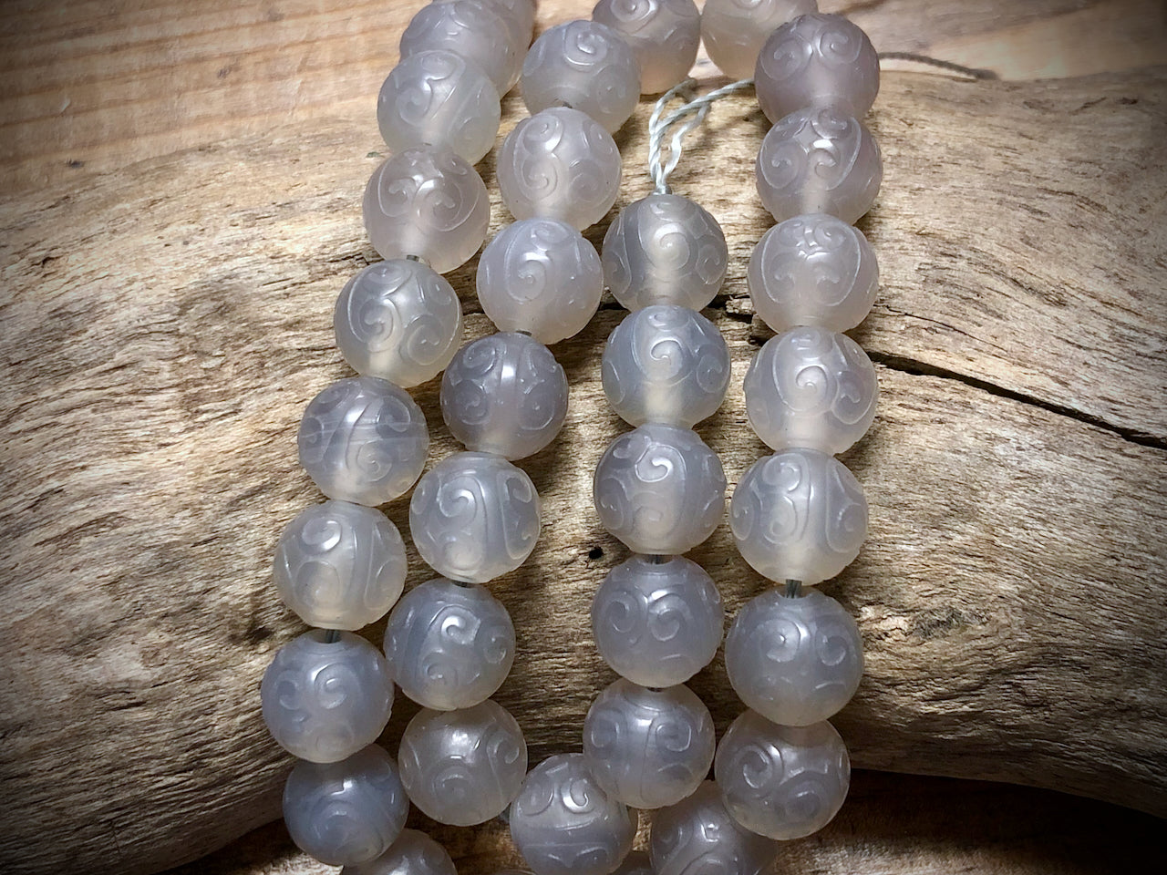Hand Carved Grey Agate Rounds