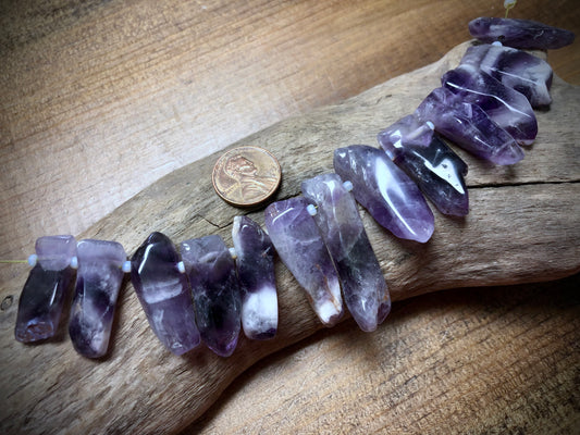 Graduated Chevron Amethyst Sticks - 42mm x 12mm to 26mm x 12mm - 6" Strand