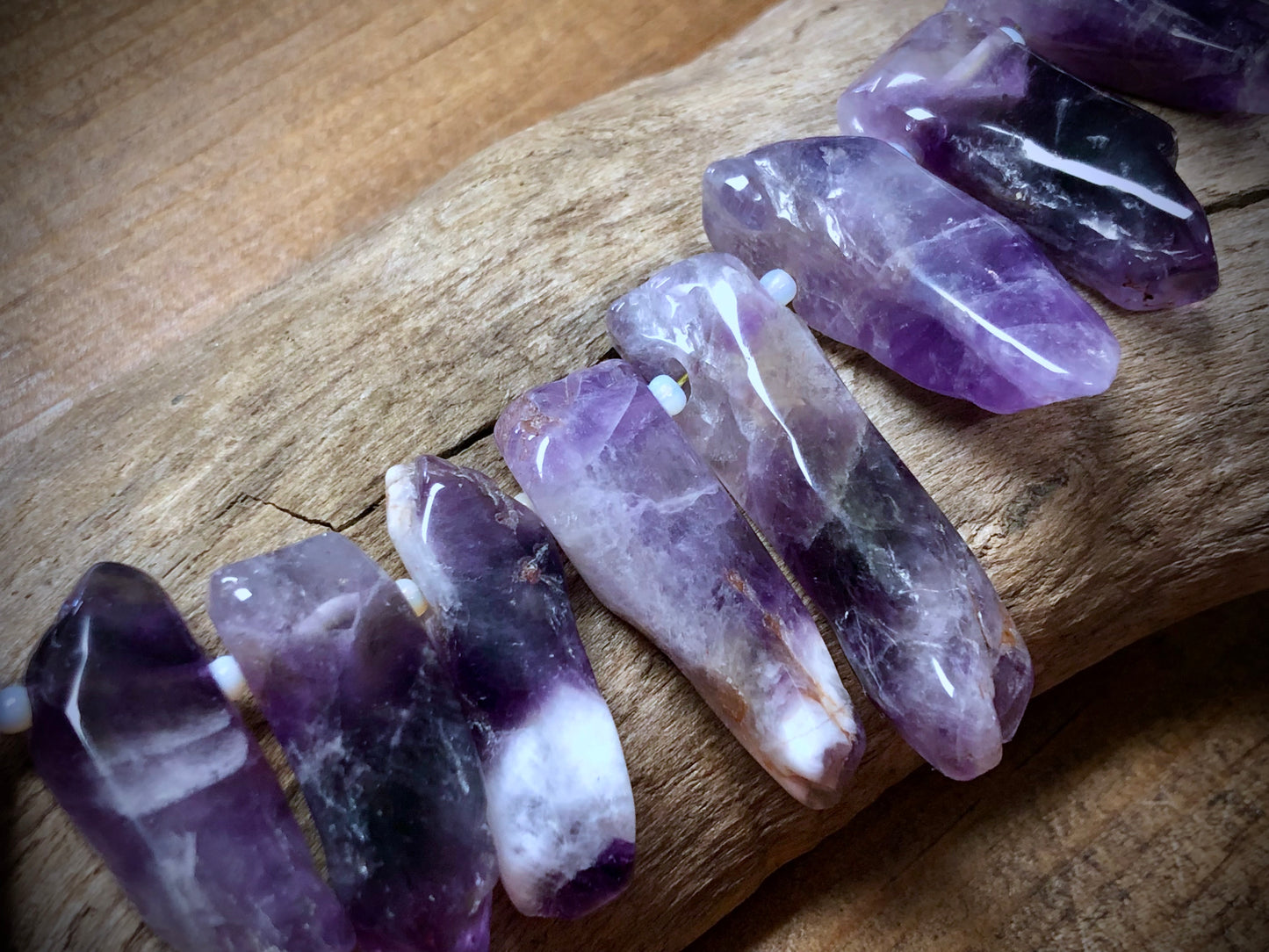 Graduated Chevron Amethyst Sticks - 42mm x 12mm to 26mm x 12mm - 6" Strand