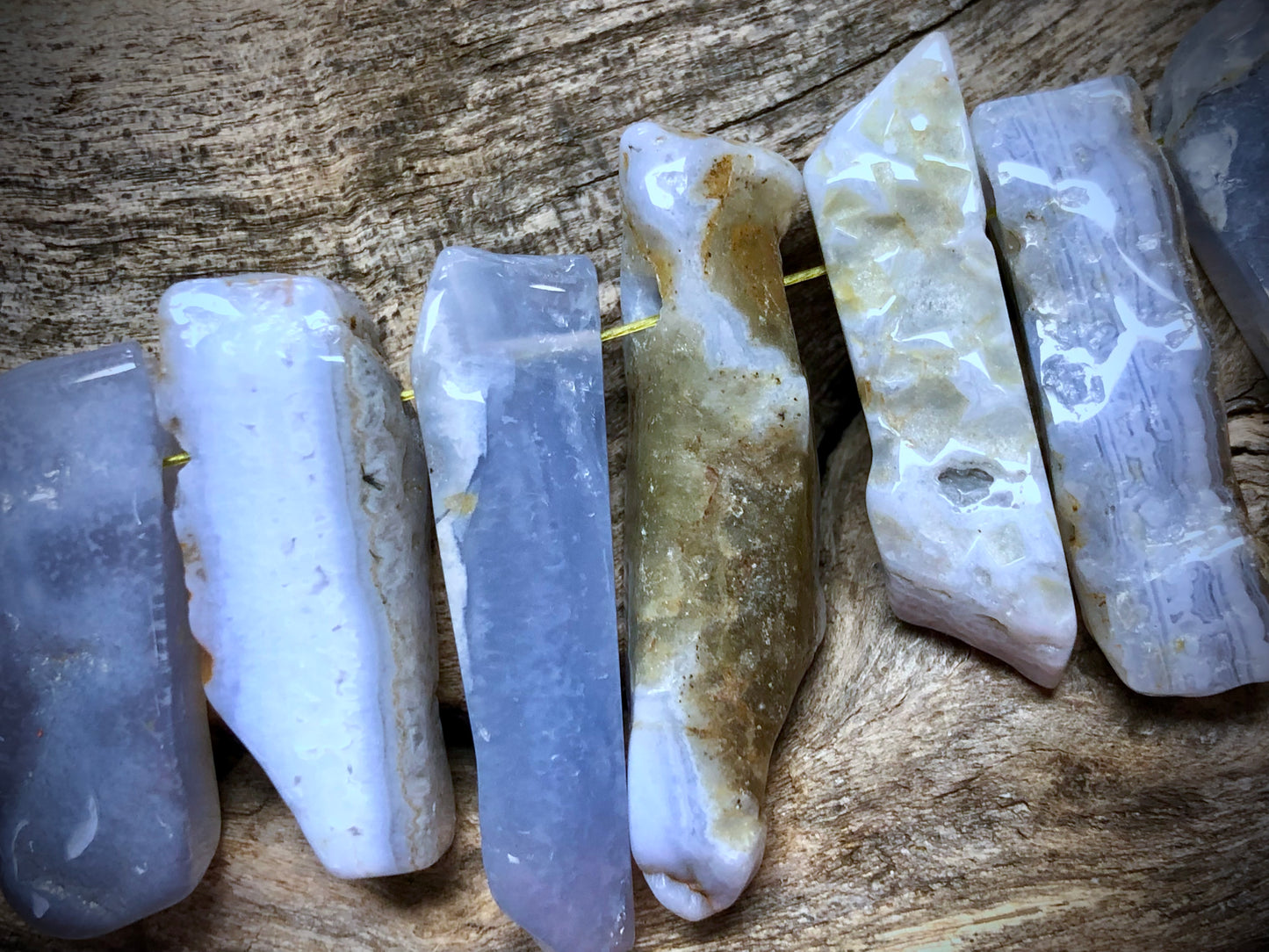 Graduated Blue Chalcedony Sticks - 40mm x 10mm to 29mm x 12mm - 2.75" Strand