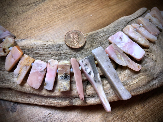 Graduated Pink Opal Sticks - 47mm x 14mm to 19mm x 9mm - 9" Strand