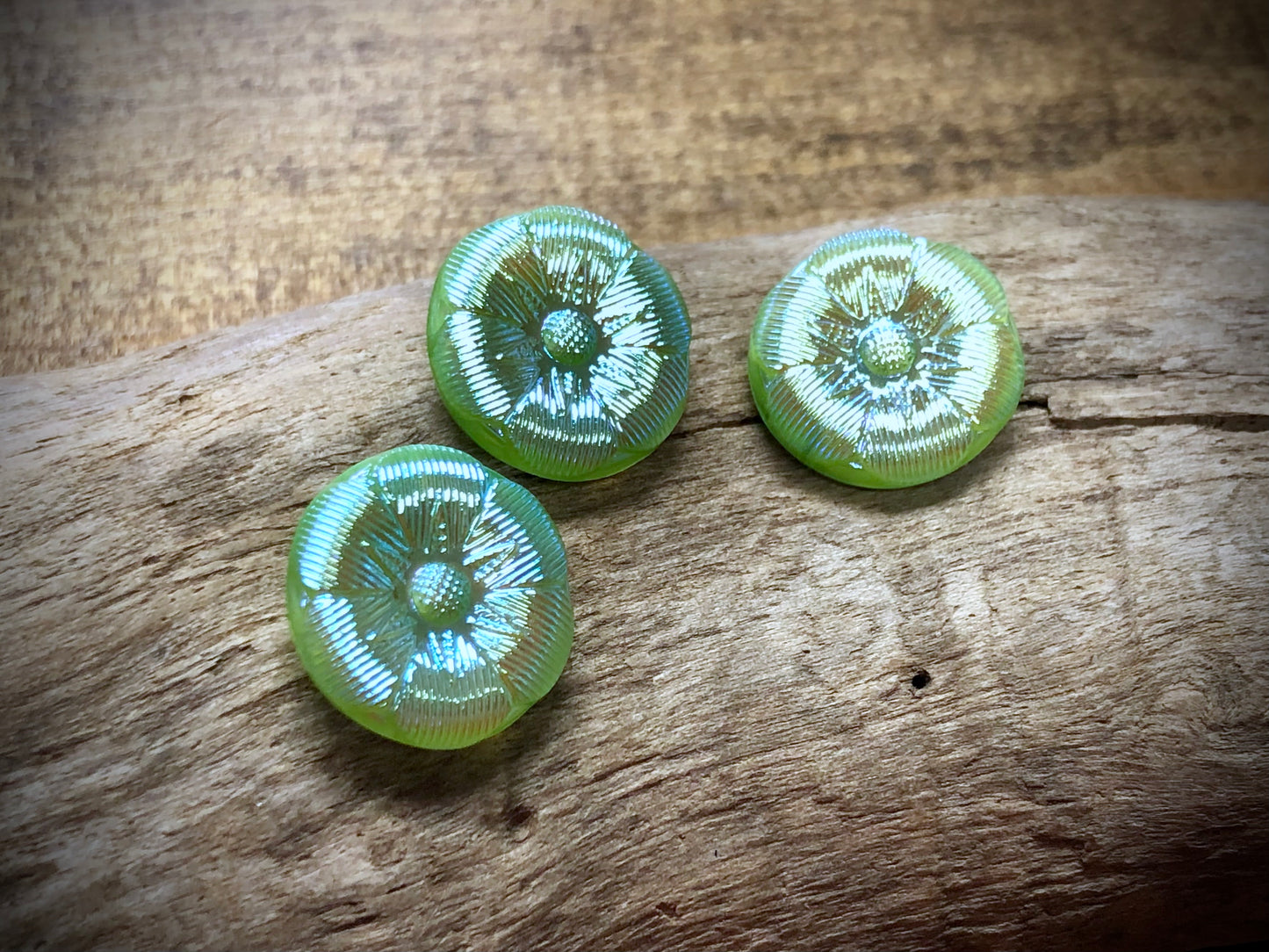 Czech Glass Shank Button - Green Flower - 18mm